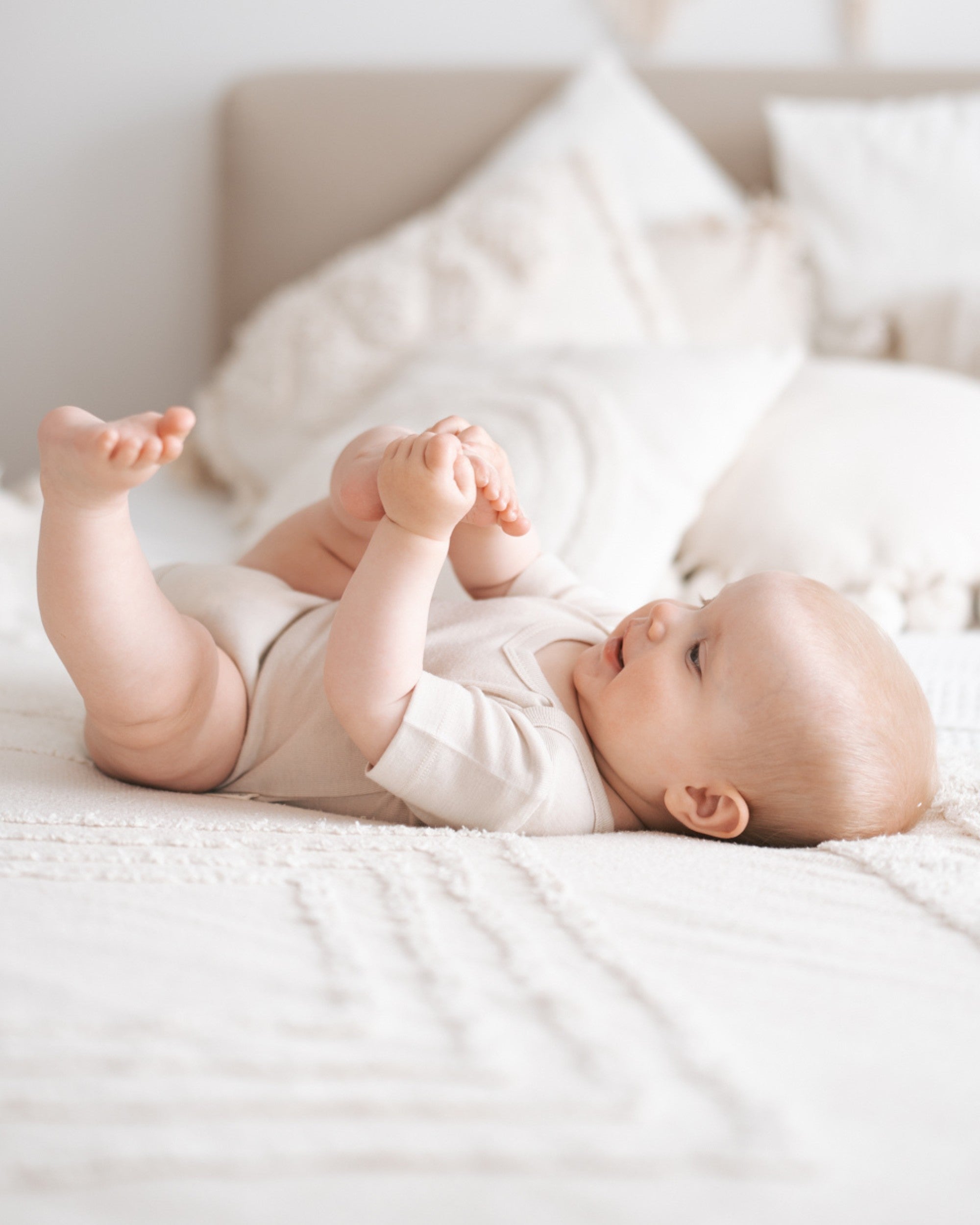 Wolle Seide Baby Kurzarm Body - Beige